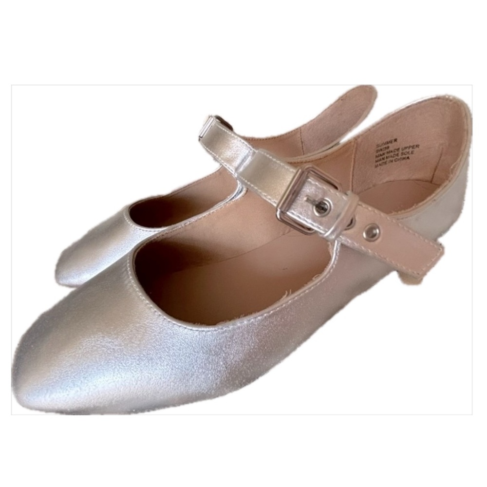 Silver Flat Mary Jane Wide Ballet Shoes by Me Too- vegan friendly